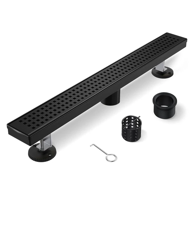 HTOH Black Shower Drain 24 Inch, Modern Stainless Steel Linear Shower Drain