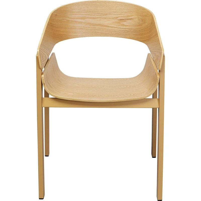 Kare Design Chair with Armrest Biarritz, Nature, Wooden Seat, Sturdy Metal Legs, Dining Room Chair, Armchair, Modern Furniture, Stool for Home Kitchen