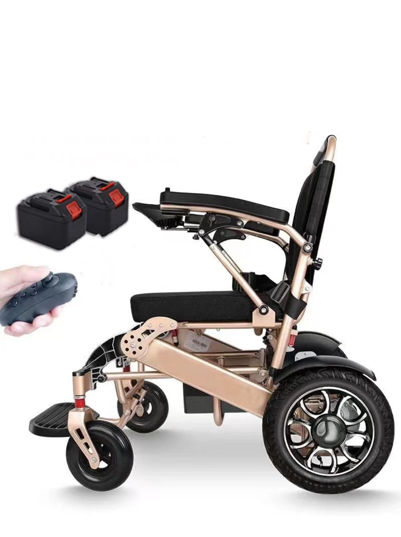 Foldable Electric Wheelchair Automatic Folding Power Chair Mobility Chair 2 X 13 ah Battery's 6 KMPH 250w Motor Aluminium Frame