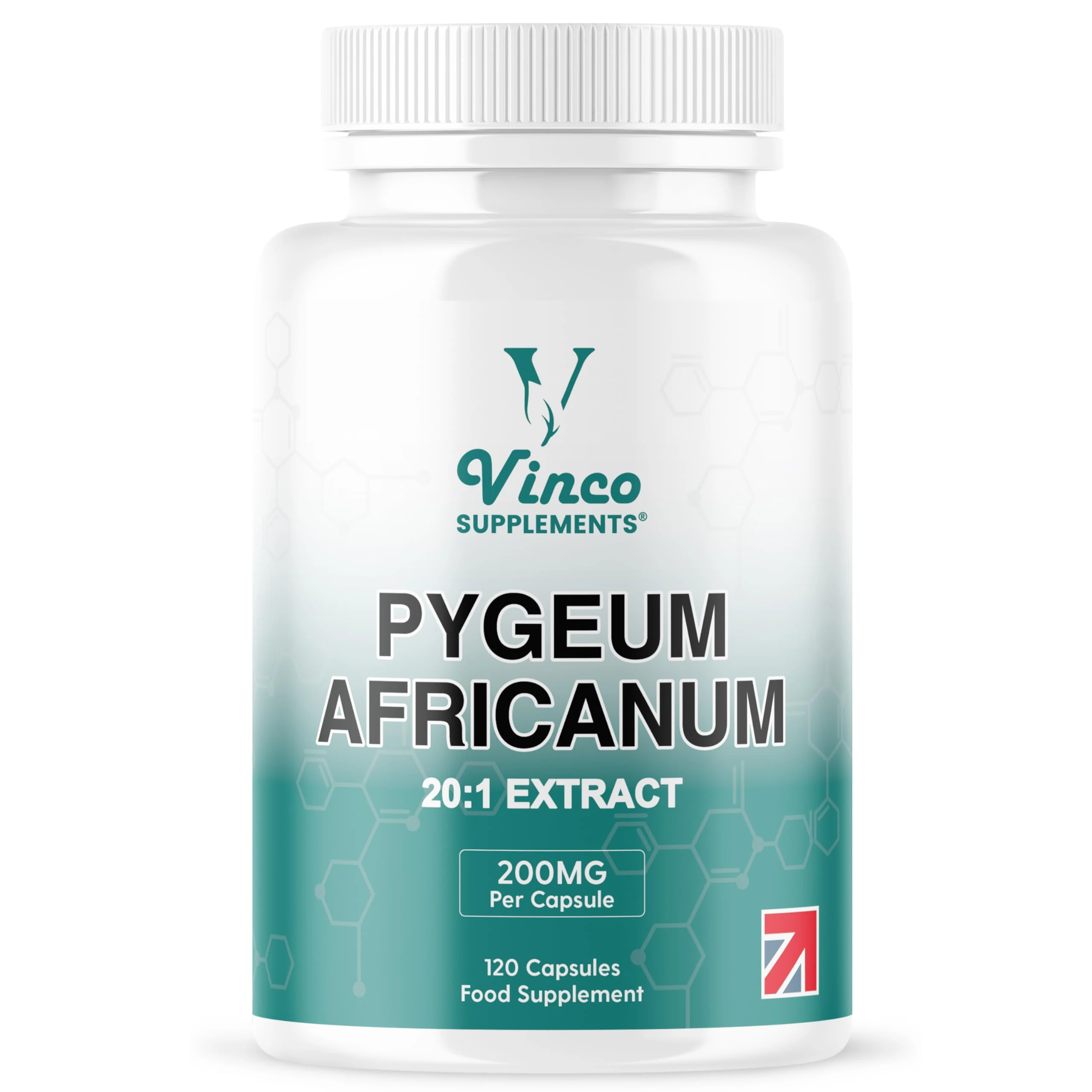 Vinco Pygeum Africanum 4,000mg Equivalent - 200mg of 20:1 Extract - 120 High Strength Capsules - 13% phytosterols - Prostrate Health Supplement - Non-GMO & Gluten Free – Made in UK