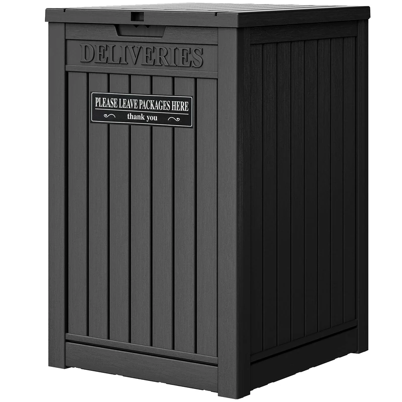 LHBGO 48 Gallon Resin Package Delivery Box for Outside, Storage Box with Lockable Secure, Large Double-Wall Resin Outdoor Package Delivery and Waterproof Deck Box