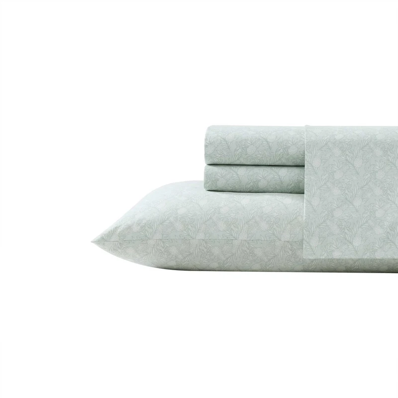 Tommy Bahama - Sheet Set, Breathable Percale Cotton Bedding, 200 Thread Count, Tropical Home Decor (Pineapple Venture Green, King)