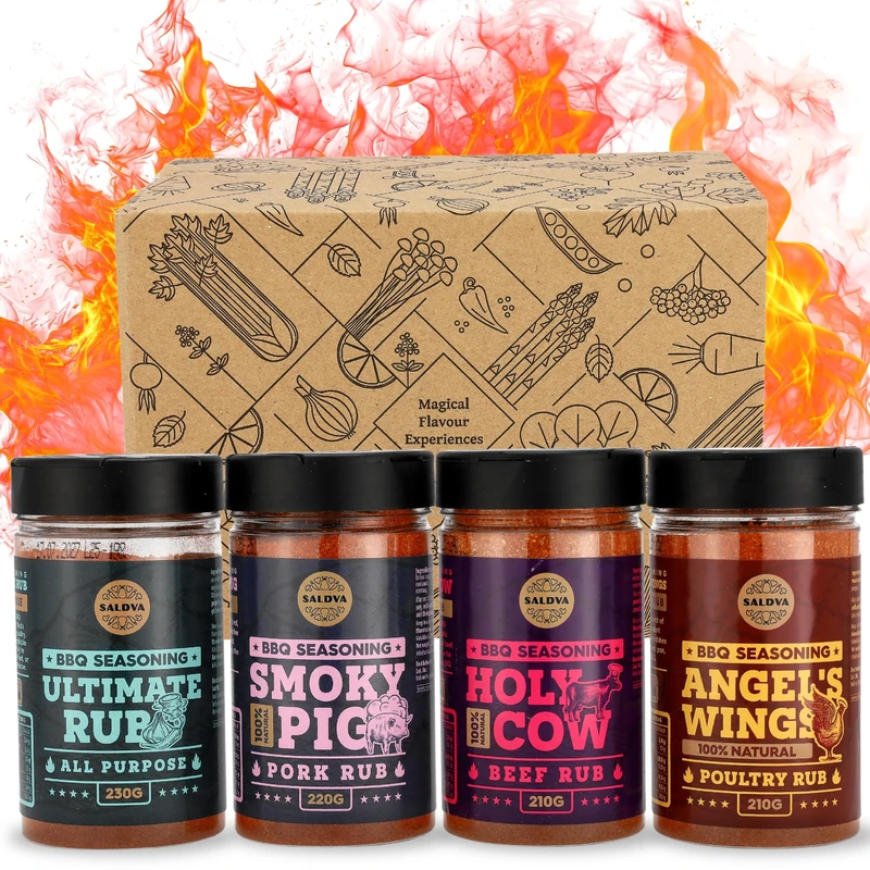 Classic Selection of Premium BBQ Seasonings - Holy Cow, Angel’s Wings, Smoky Pig, Ultimate Rub BBQ Rubs | Pack of 4 | 100% Natural | Great Foodie Gift