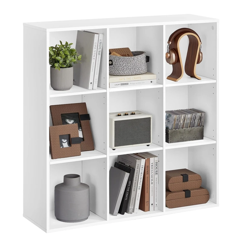 VASAGLE Bookcase, Bookshelf, Storage Shelf with 9 Compartments, Standing Shelf, Cube Shelf, for Living Room, Home Office, Dinning Room, Cloud White LBC177W01