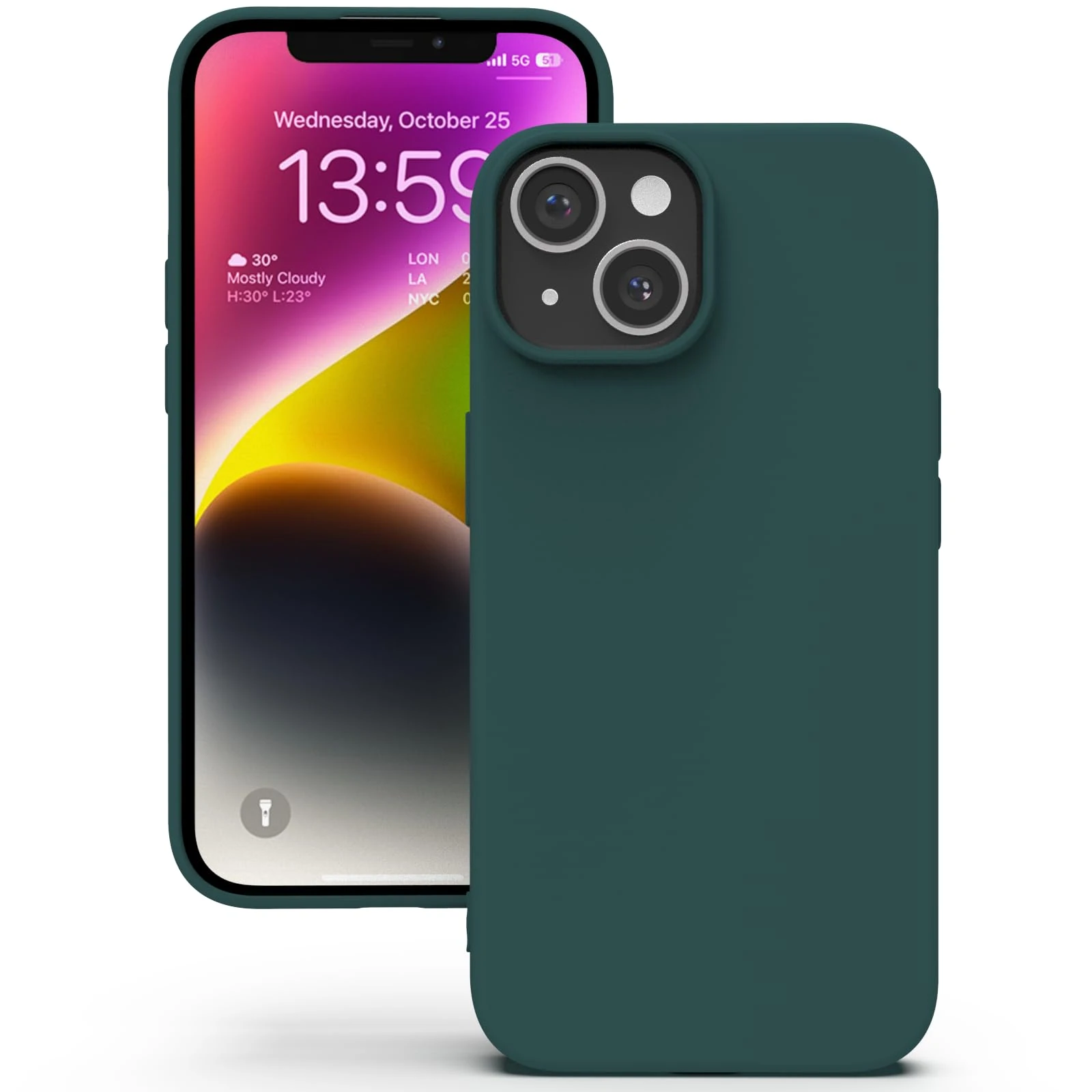 YATWIN Silicone Case for iPhone 13, Soft-Touch, Shockproof, DustProof, Antiskid Full Body Armour Phone Cover for Apple iPhone 13 - Dark Green