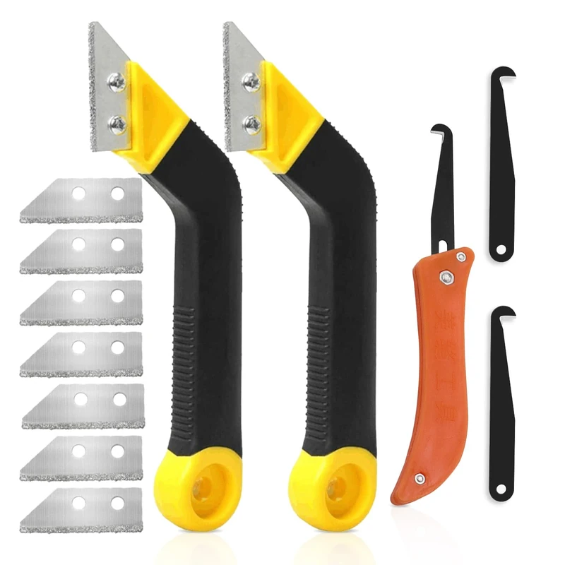 12 Pcs Pro Grout Removal Tool, Grouting Rake with 7 Pcs Replacement, Tile Grout Hand Saw Angled for Tile Cleaning with Hook, 2 Pcs Tile Grout Remover for House Renovate