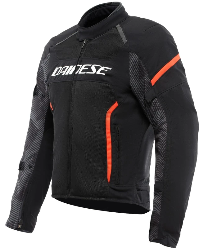 DAINESE - Air Frame 3 Tex Jacket, Summer Motorcycle Jacket with Detachable Windproof Lining, Man, Black/Black/Red-Fluo, 62