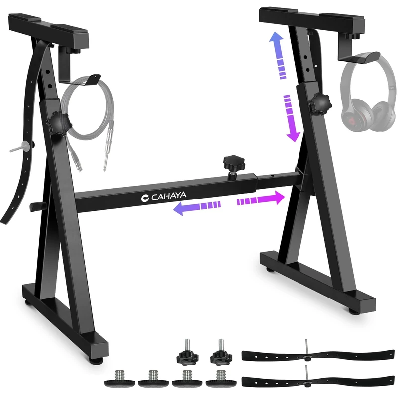 CAHAYA Z-Frame Heavy Duty Keyboard Stand - Adjustable Width & Height Fit 66 76 88 Keys Digital Piano with 2 Headphone Hooks Model CY00366-1