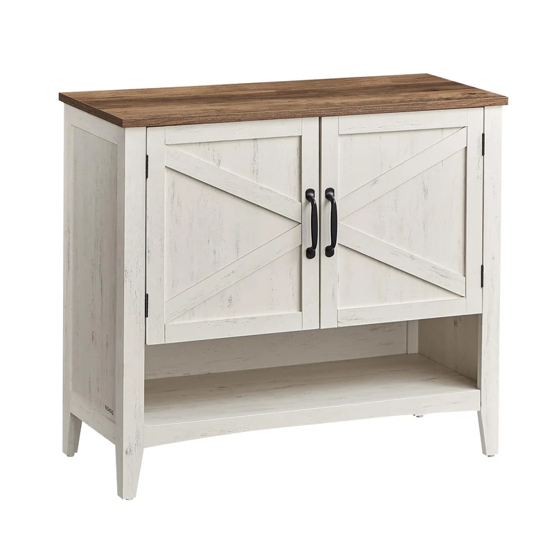 VASAGLE Shoe Cabinet, 3-Tier Shoe Storage Organiser, Traditional American Style Shoe Storage Unit, with Height-Adjustable Shelf, Handles, Sturdy Legs, Hallway, Rustic White LBC038W01