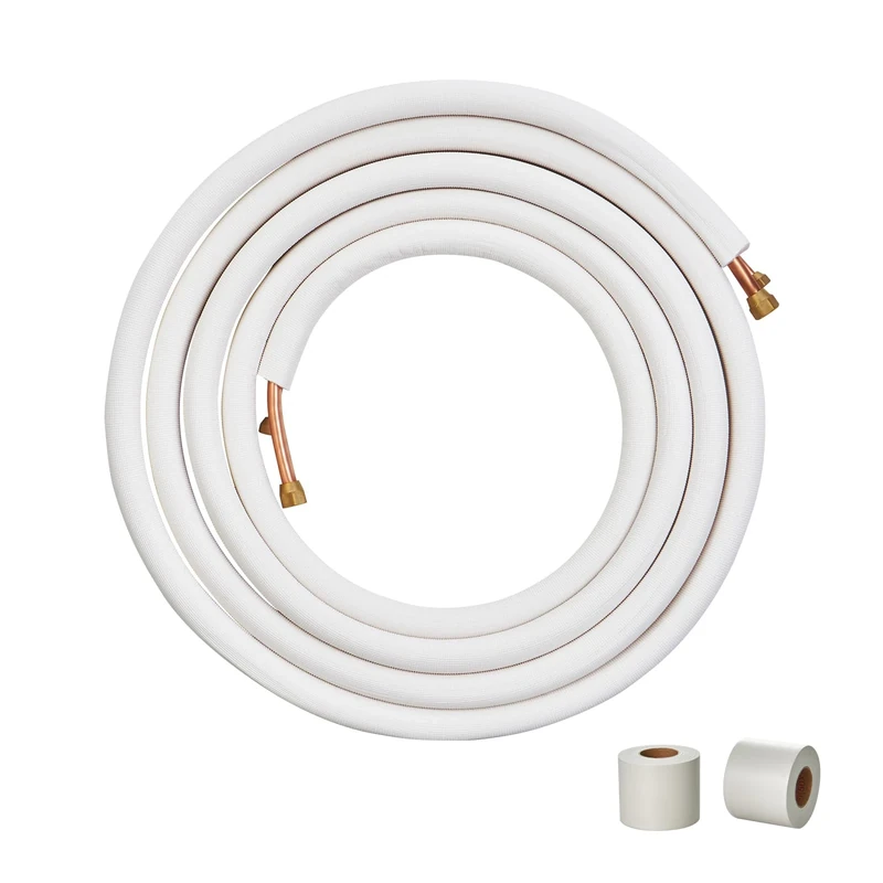VEVOR 7620mm Mini Split Line Set, 6.4 & 12.7mm O.D Copper Pipes Tubing and Triple-Layer Insulation, for Mini Split Air Conditioning Refrigerant or Heating Pump Equipment & HVAC with Wrapping Strips.