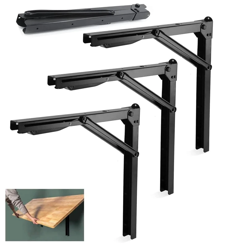 Wallmaster 24inch Folding Shelf Brackets Garage Heavy Duty Steel Max Load 500lb Floating Wall Mounted Collapsible Shelf Bracket Space Saving (Pack of 4, No Board)