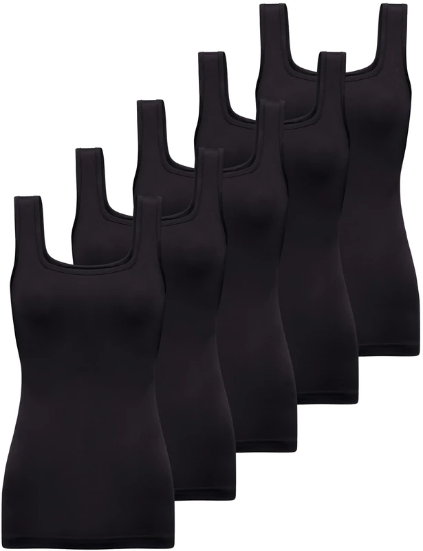 BQTQ 5 Pack Womens Square Neck Tank Tops Sleeveless Ladies Tank Top Undershirts Clothing, Black, XXL - Image 1