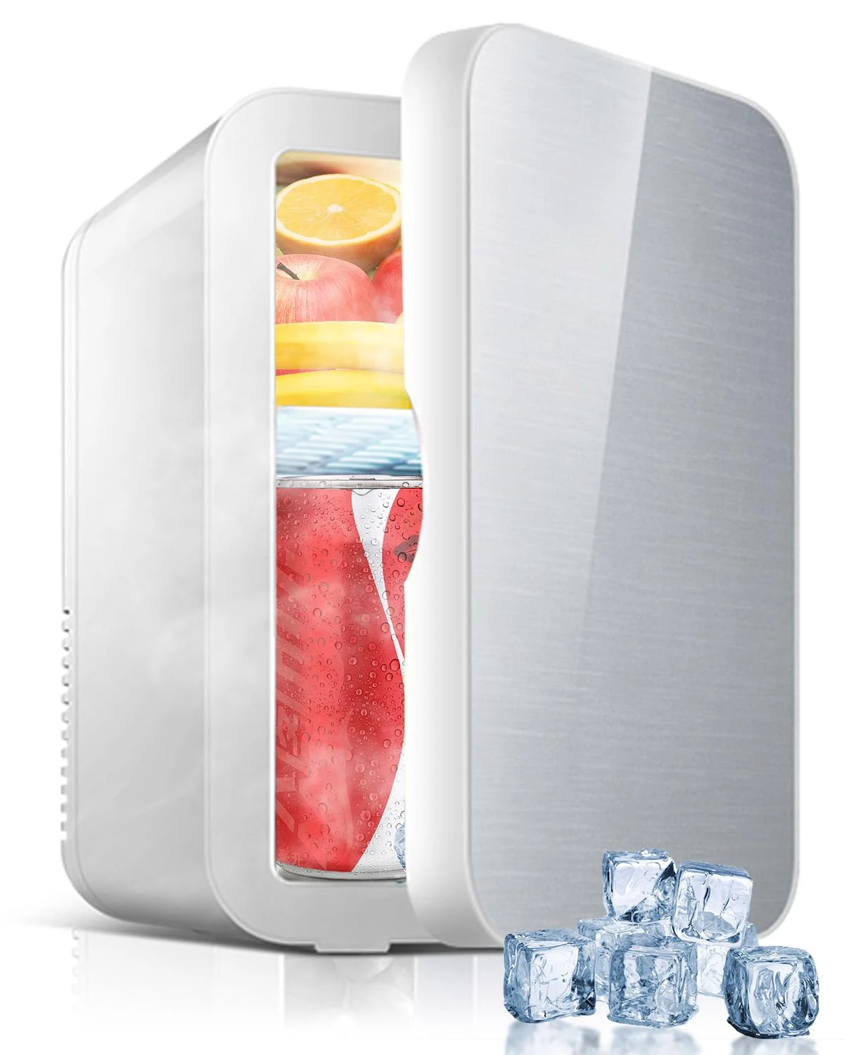 Evolpor Mini Fridge, 8 Liter/8 Cans Mini Fridges with Cooler & Warmer, Low Noise Skincare Fridge with AC/DC, Mini Fridge for Bedrooms, Car, Drinks, Beauty, Skincare, Travel, Whited