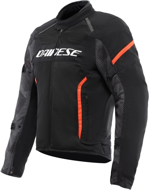 DAINESE - Air Frame 3 Tex Jacket, Summer Motorcycle Jacket with Detachable Windproof Lining, Man, Black/Black/Red-Fluo, 58