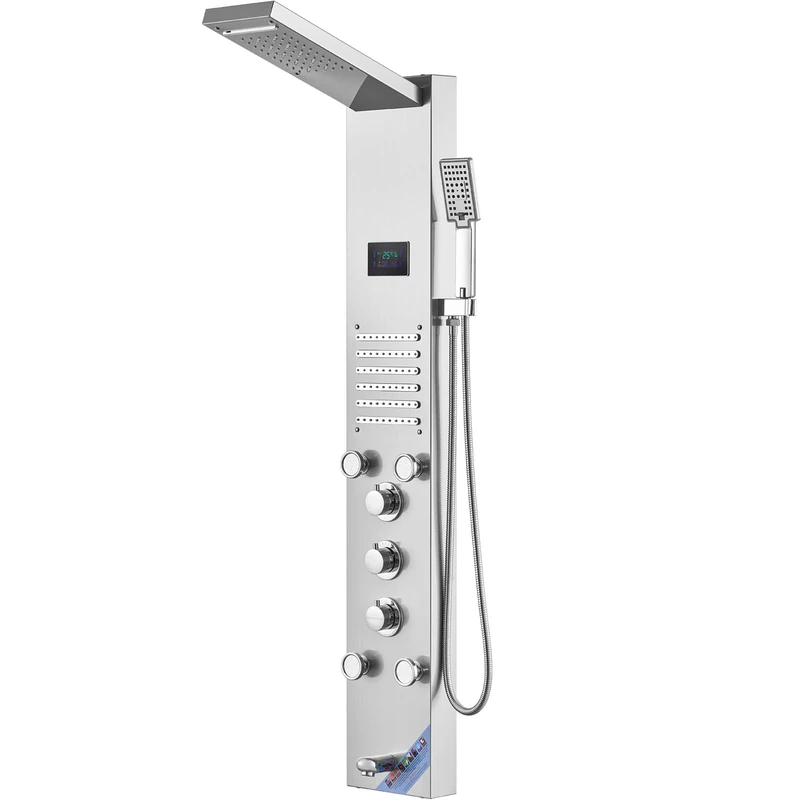 VEVOR Shower Panel System, 6 Shower Modes, LED & Screen Hydroelectric Shower Panel Tower, Rain, Waterfall, 5 Jets Whirlpool, Stainless Steel Wall Mounted Shower Set