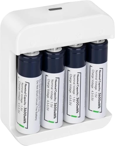 Rechargeable Lithium-ion AA Batteries,4 Pack 1.5V 3600mWh High-Capacity,Double A Battery with 2H Fast Charge,Over 1000 Cycles,Rechargeable aa Batteries for Blink Camera,Xbox,Toys
