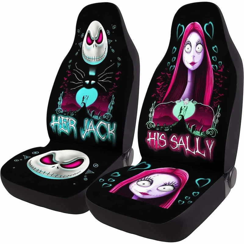 GENANY Horror Nightmare Skellington Couple 2 Front Car Seat Covers, Black/White Polyester, Universal Fit, Automotive Seat Covers, Compatible with Car, Truck, SUV