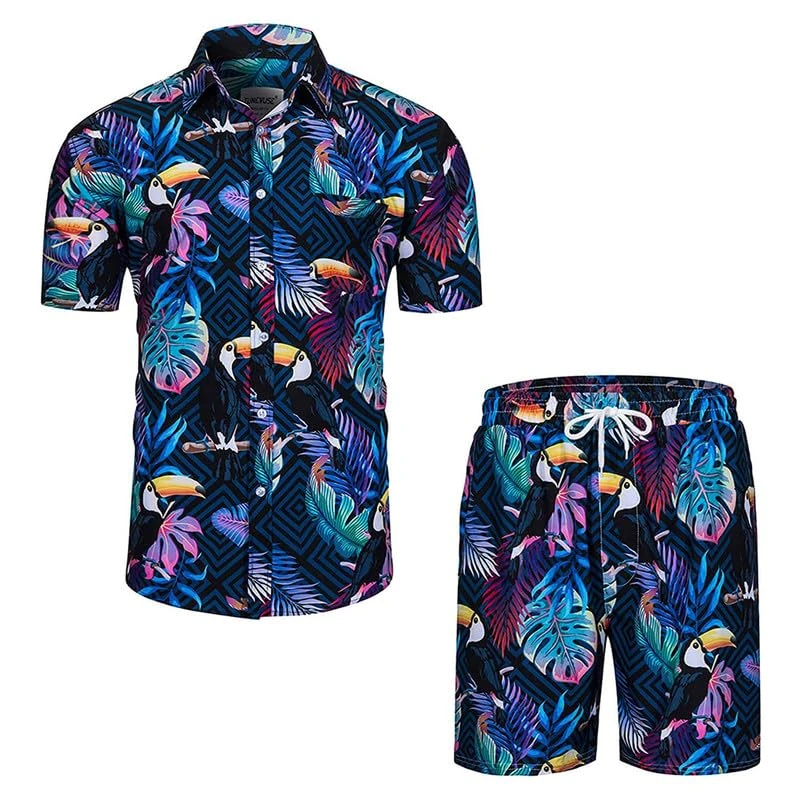 AOTORR Mens Hawaiian Shirt and Shorts Set Button Down Floral Beach Set Summer Tropical Outfit Jogging Sweatsuit Casual Suits for Men JNCSTZ001 L