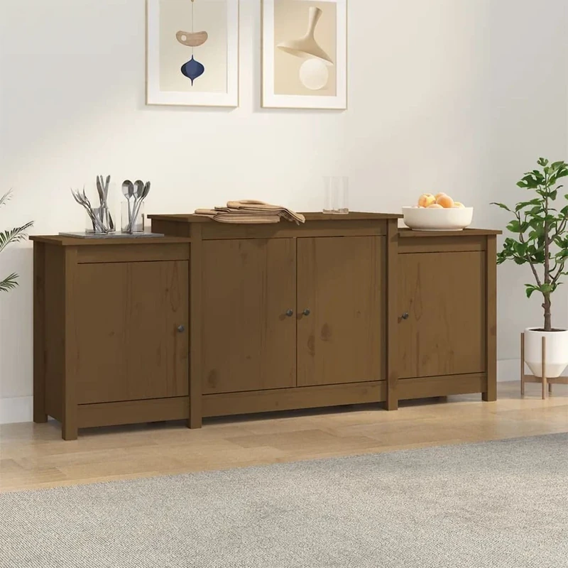 Homvdxl Sideboard for Living Room Freestanding Cupboard Storage Cabinet with 4 Doors Wooden Buffet Cabinet Bedroom 164x37x68 cm, Honey Brown