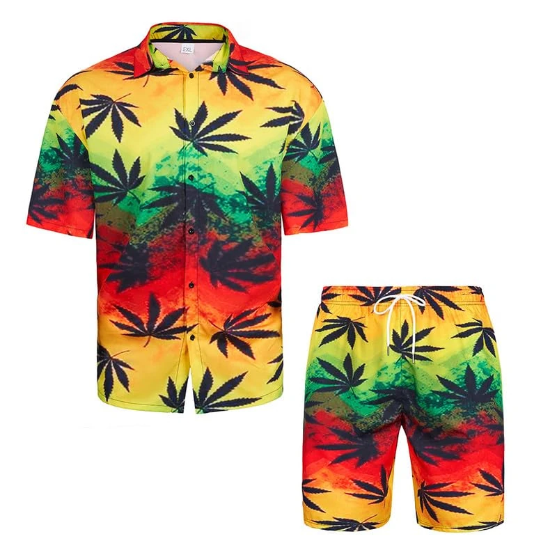 AOTORR Mens Hawaiian Shirt and Shorts Set Button Down Floral Beach Set Summer Tropical Outfit Jogging Sweatsuit Casual Suits for Men JNCSTZ002 L