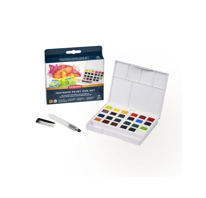 Derwent Inktense Paint 24 Pan Palette, Set of 24, Half Pan Size, Water-Soluble, Ideal for Painting & Crafts on Paper & Fabric, Professional Quality, 2306318 - Image 1