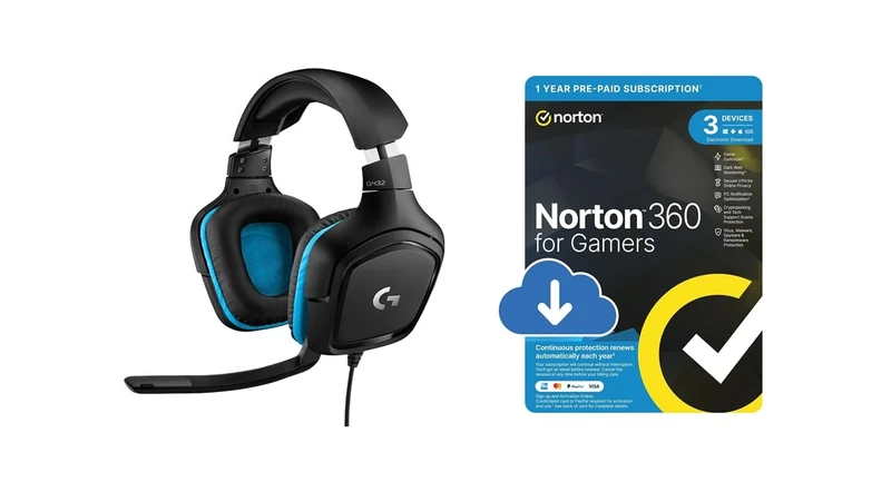 Logitech G432 Wired Gaming Headset, 7.1 Surround Sound, DTS Headphone + Norton 360 for Gamers 2024 | 3 Devices | 1 Year | Activation Code by email