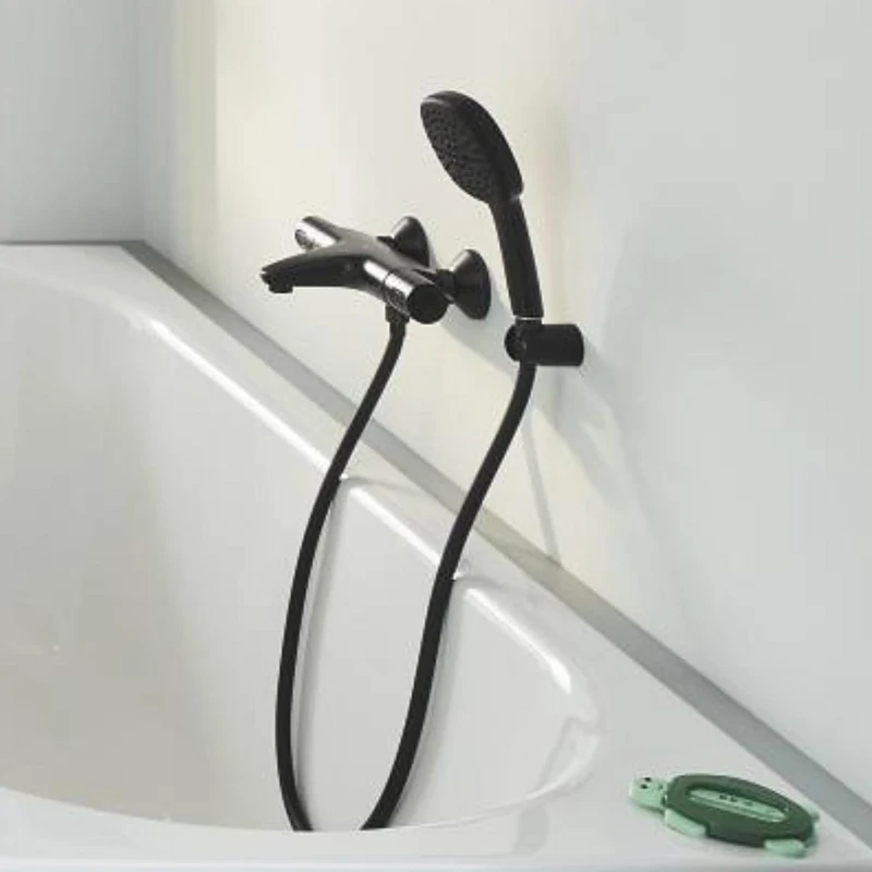 GROHE Precision Trend Thermostatic Bath/Shower Mixer with Aquadimmer Eco and Vitalio Comfort 110 Wall Holder Shower Set (Safety Functions, Hand Shower 2 Sprays, 1.75m Hose, Water Saving), Matt Black