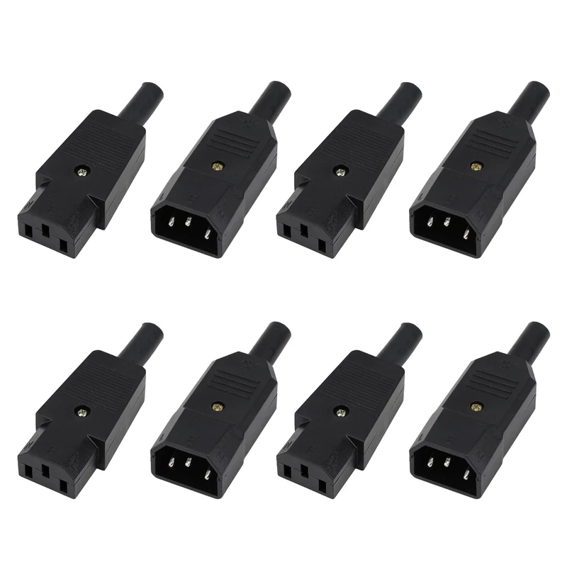 8Pcs AC 250V 10A IEC320 C14 C13 3Pins Plug Male Female Connector Adapter Assembly, C13 Power Connector to IEC C14 Socket