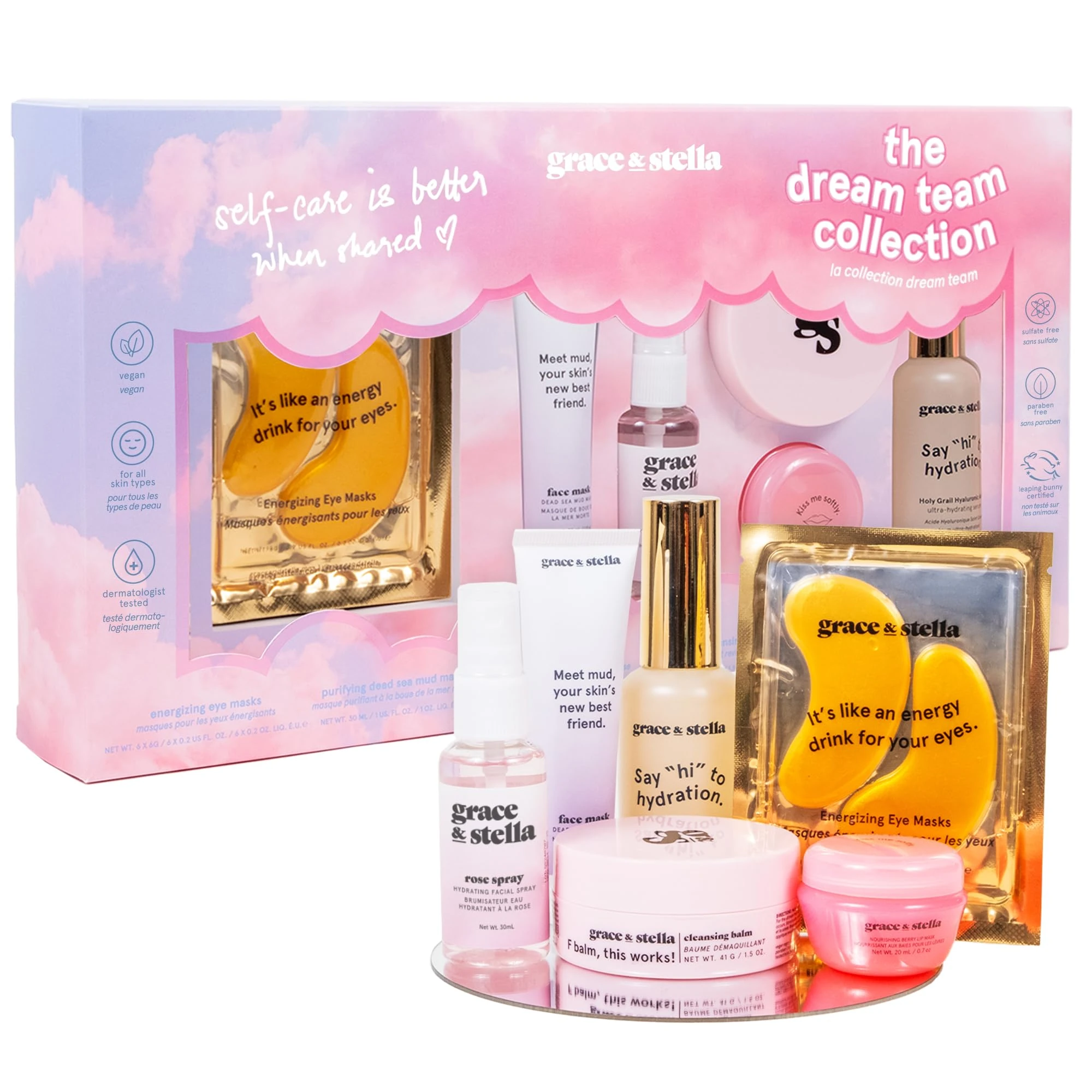grace & stella Dream Team Gift Set for Her - Best Gift Set With 6 Bestsellers - Vegan & Cruelty Free - Beauty Gifts for Her - Skincare Gift Set for Women - Gifts for Mum