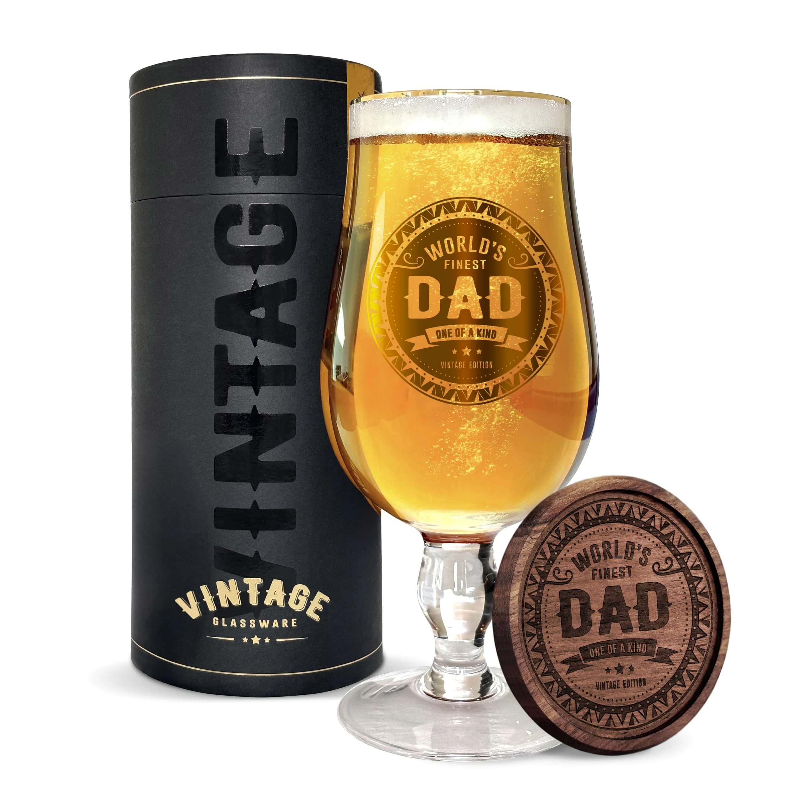 Vintage Glassware LERALI World’s Finest Dad Beer Glass – Premium Crystal Glass (1 Pint / 580ml) Father’s Day Christmas & Birthday Gift for Dad