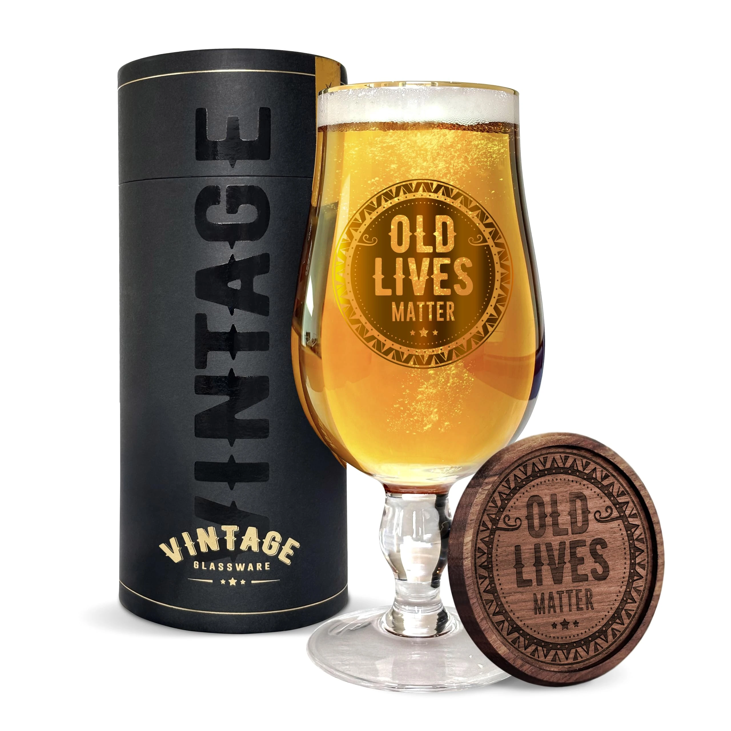 LERALI Old Lives Matter Beer Glass – Premium Crystal Glass (1 Pint / 580ml) Christmas Birthday & Thank You Gift for Him