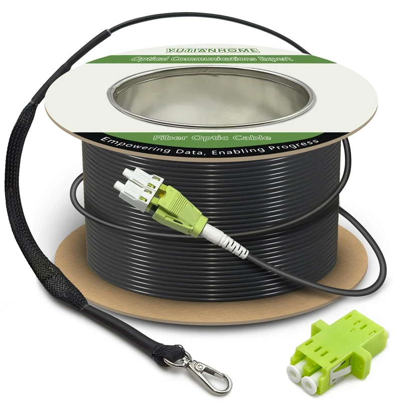 YUTIANHOME 30m/100ft OM5 Multimode Armored LC to LC Fiber Optic Patch Cord, 40Gb 100Gb Duplex Wideband MMF Jumper, 50/125, Indoor/Outdoor, LC-LC with Pulling Eye Kit Installed on one end