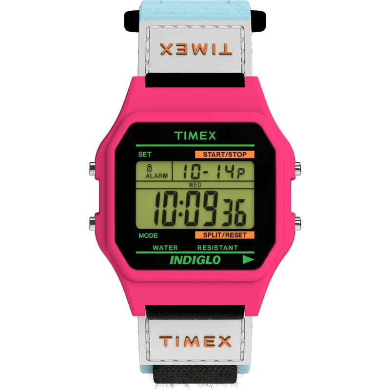 Timex Unisex Main Street 36 mm Watch - Blue Nylon Strap Digital Dial Pink Case TW2W72200