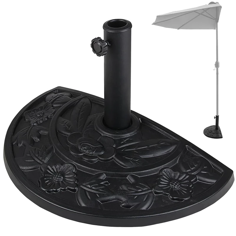 BAKAJI Half Moon Shape Garden Parasol Base, Umbrella Pole Support 38/48 mm, Stable Anti-Flip System, Ideal for Patio, Balcony, Outdoor, Diameter 50 x 32 x 32 cm, Black, Contemporary - Image 1