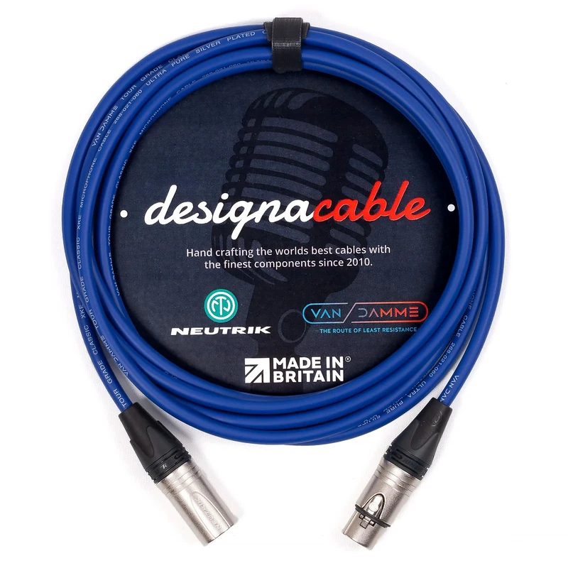 designacable.com 15m - Blue Balanced XLR to XLR Cables - Handmade in the UK using Van Damme XKE Microphone Cable & Neutrik Female NC3FXX & Male NC3MXX XLRs.