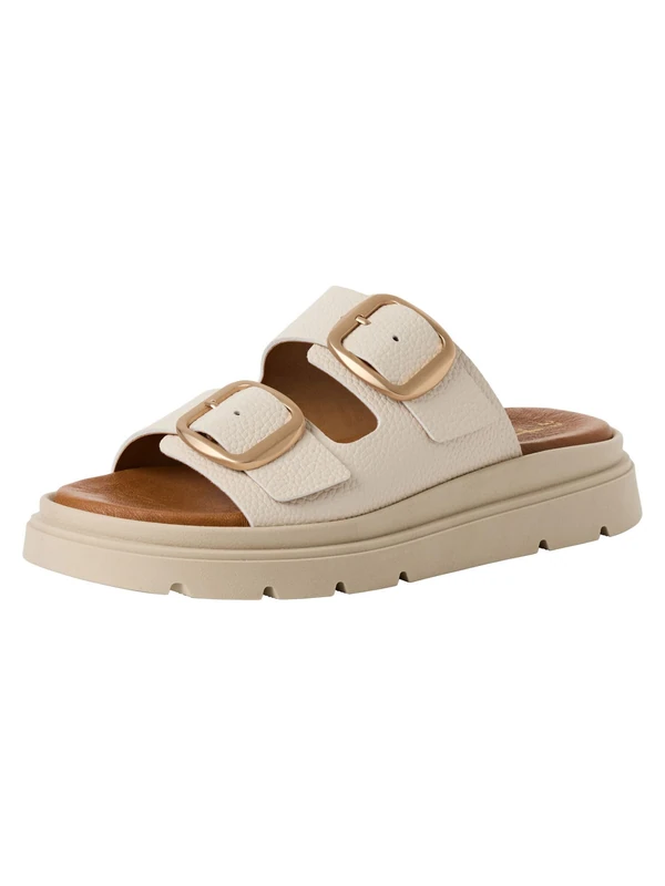 Tamaris Women's leather mules with wedge heel beige 4 UK