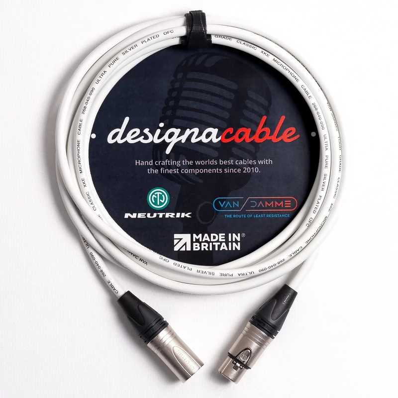 designacable.com 15m - White Balanced XLR to XLR Cables - Handmade in the UK using Van Damme XKE Microphone Cable & Neutrik Female NC3FXX & Male NC3MXX XLRs.