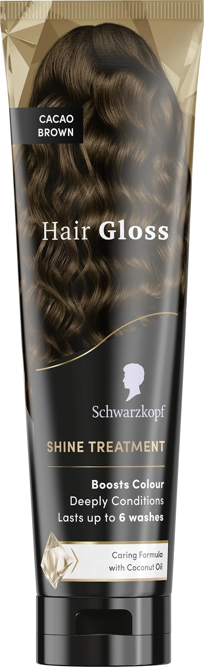 Schwarzkopf Hair Gloss Shine Treatment Cacao Brown 150ml, Semi-Permanent Hair Dye, Temporary Hair Treatment to Condition and Colour Hair, Contains Coconut Oil, Enhances Colour and Reduces Breakage