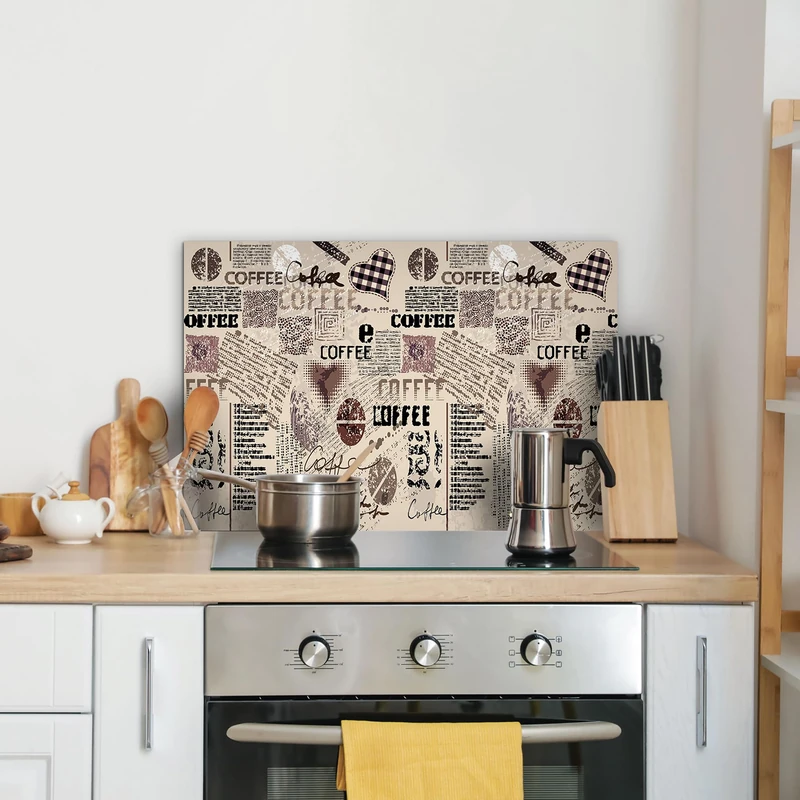CREARREDA Aluminium Coffee Kitchen Splash Guard 72 x 48 cm Easy to Apply Made in Italy Protection for Stoves and Sinks Washable and Easy to Assemble