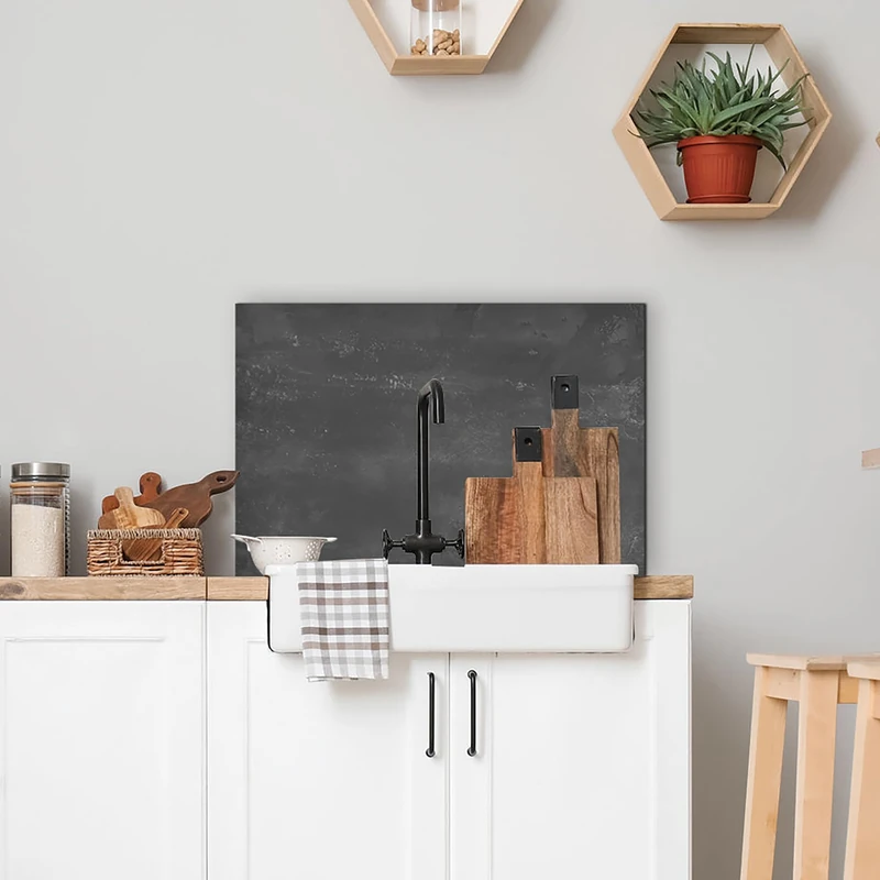 CREARREDA Black Brushed Aluminium Kitchen Splash Guard 72 x 48 cm Easy to Apply Made in Italy Protection for Stoves and Sink and Wall. Washable and Easy to Assemble