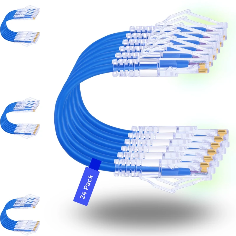 Rapink Slim Cat6/ Cat6a 14ft (24 Pack) Ethernet Patch Cable - 10G Support, Snagless, Flexible Blue