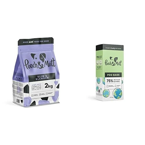 Pooch & Mutt - Slim & Slender, Complete Grain Free Dry Dog Food for Weight Management (2kg), Chicken and Sweet Potato, with 120 Leak Proof and Extra Thick Recyclable Waste Bag Refill Rolls For Dogs