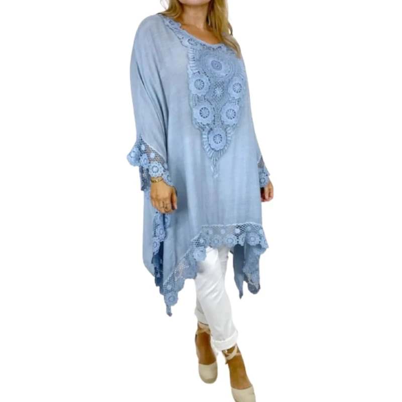 Zaif & Hari Women Kaftan Tunic Kimono Party Dress for Holidays Nightwear Stylish Dress Ladies Beach Cover Up Caftans Mini Dress Swimsuit Summer Tunic Tops Free Size UK(Sky Blue) - Image 1