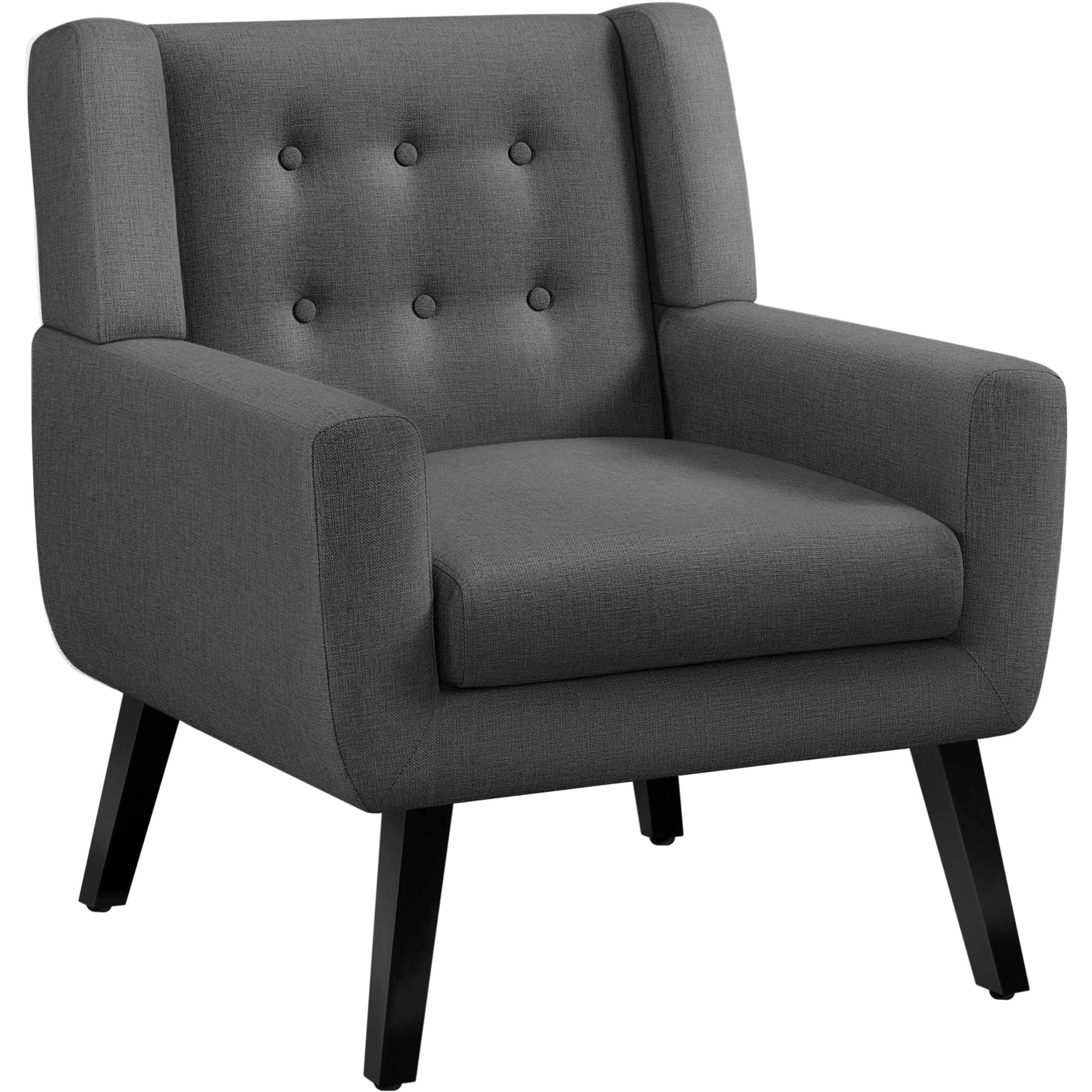 Yaheetech Tub Chair, Modern Button Tufted Armchair, Linen Fabric Sofa Chair for Living Room Bedroom Reading Nook, Dark Grey