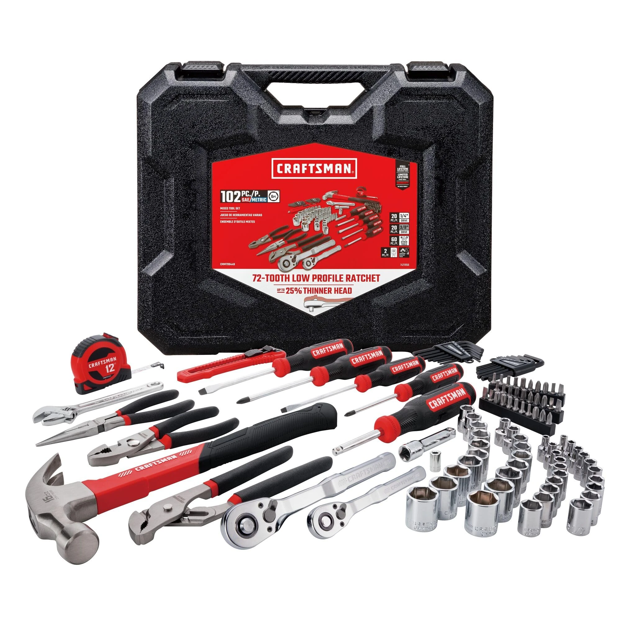 CRAFTSMAN 102-Piece Tool Kit for Home and Car, Durable Hand Tool Set with SAE/Metric Sockets (CMMT99449)