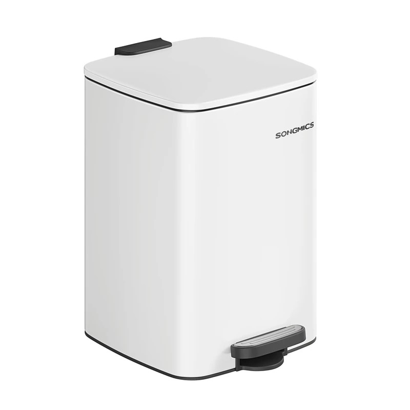 SONGMICS Steel Pedal Bin, 5.2-Gallon (20 L) Trash Bin with Inner Bucket, Soft Close and Stays Open, Cloud White LTB592W02