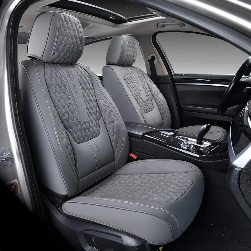 Coverado Front Seat Covers, Car Seat Cover, Leather Seat Covers for Car, Automotive Seat Covers Protector with Lumbar Support Universal Fit for Most Sedans SUV Pick-up Truck(Gray)