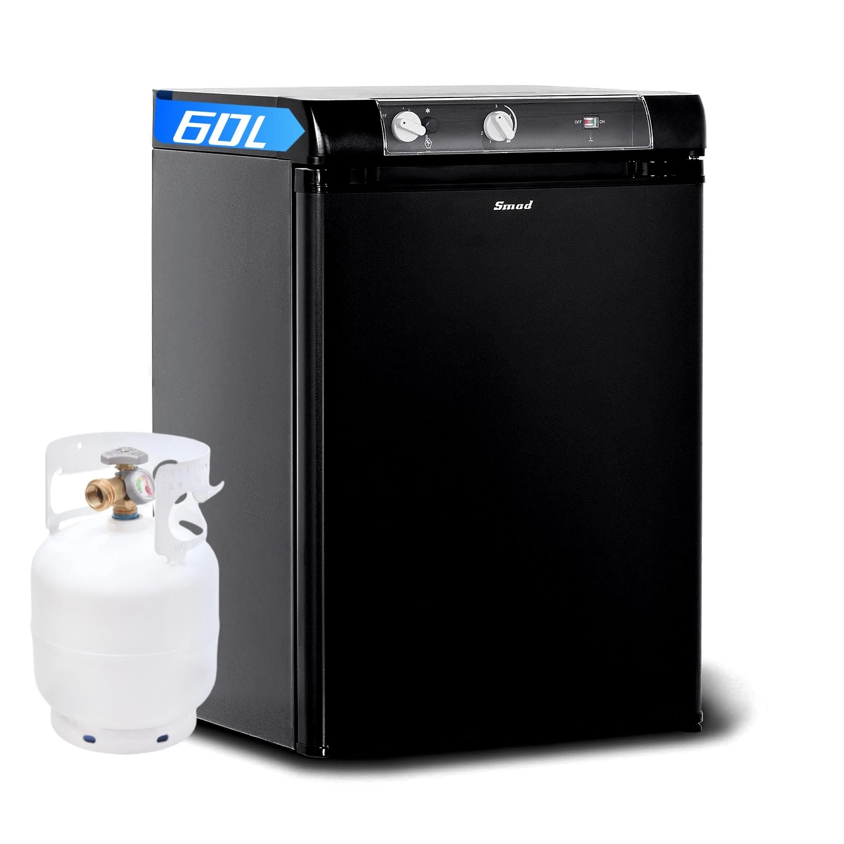 Smad 60L Gas Fridge, 3-Way Camping Fridge, 12V/240V/LPG for Campervan, Motorhome, Caravan, Farm, RV, Fishing Lodge - Quiet 0dB, 30mbar