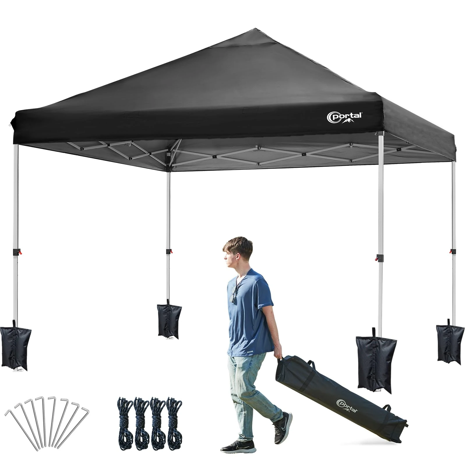PORTAL Pop up Gazebo 2.5m x 2.5m Heavy Duty Commercial Grade Instant Event Shelter Garden Canopy Outdoor Camping Gazebo 1000mm Water Resistant Sun Shade Shelter Fire Retardant for Hot Tub Beach