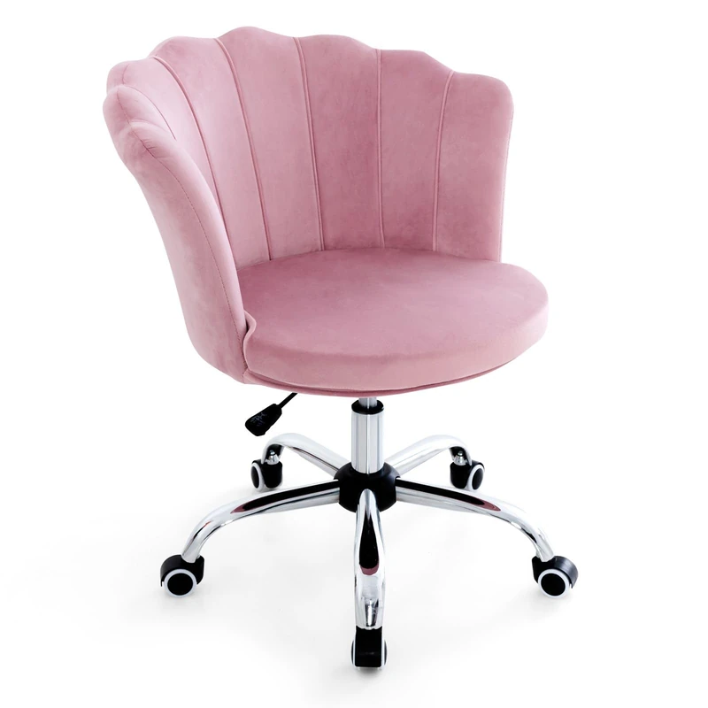 CASART Rolling Velvet Office Chair with Petal Backrest, Ergonomic 360° Swivel Upholstered Desk Chair, Height Adjustable Leisure Chair Comfy Task Armchair Vanity Chairs for Home Office Study (Pink) - Image 1